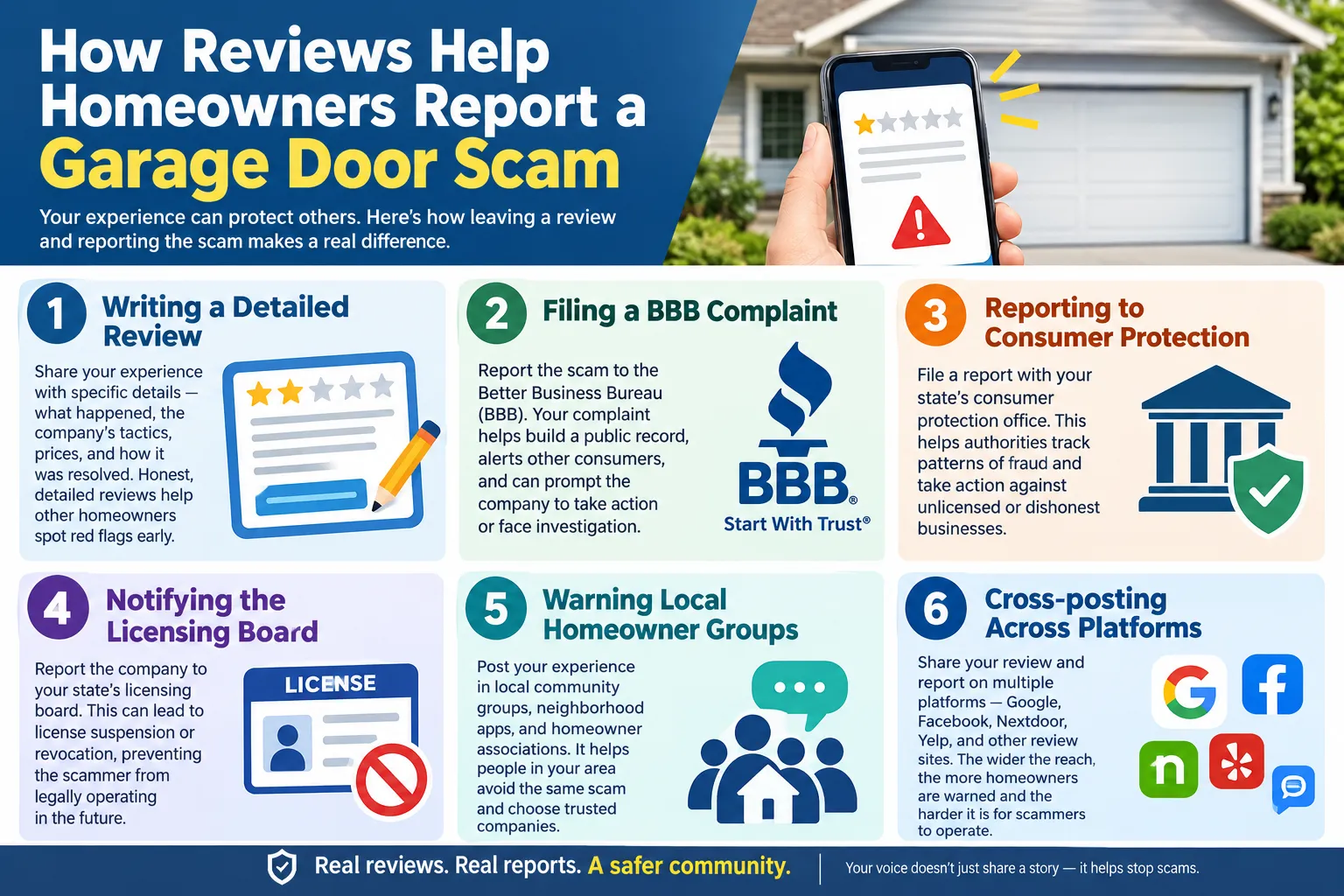 How Reviews Help Homeowners Report a Garage Door Scam